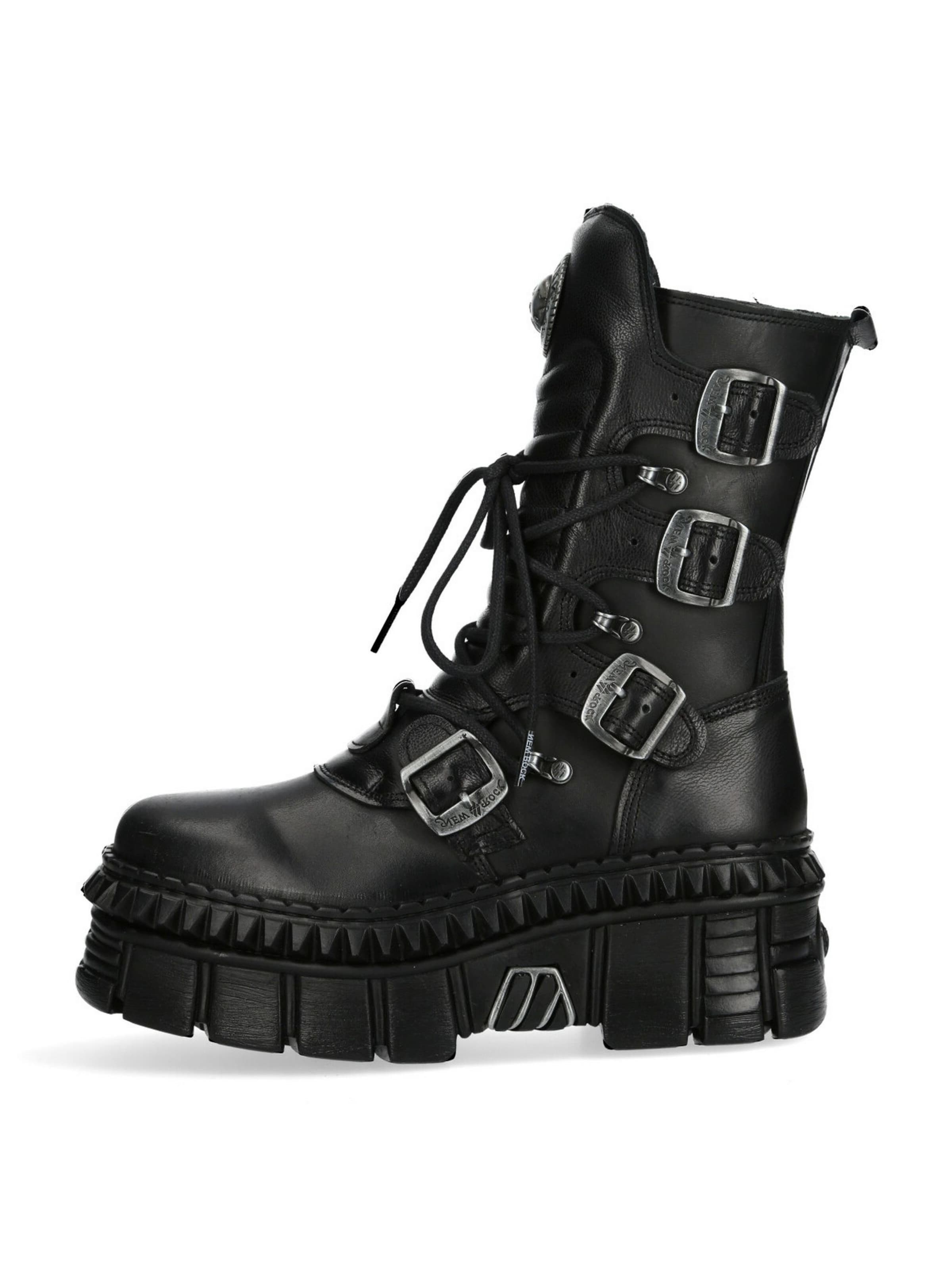 Bottes à lacets New Rock en noir : devant