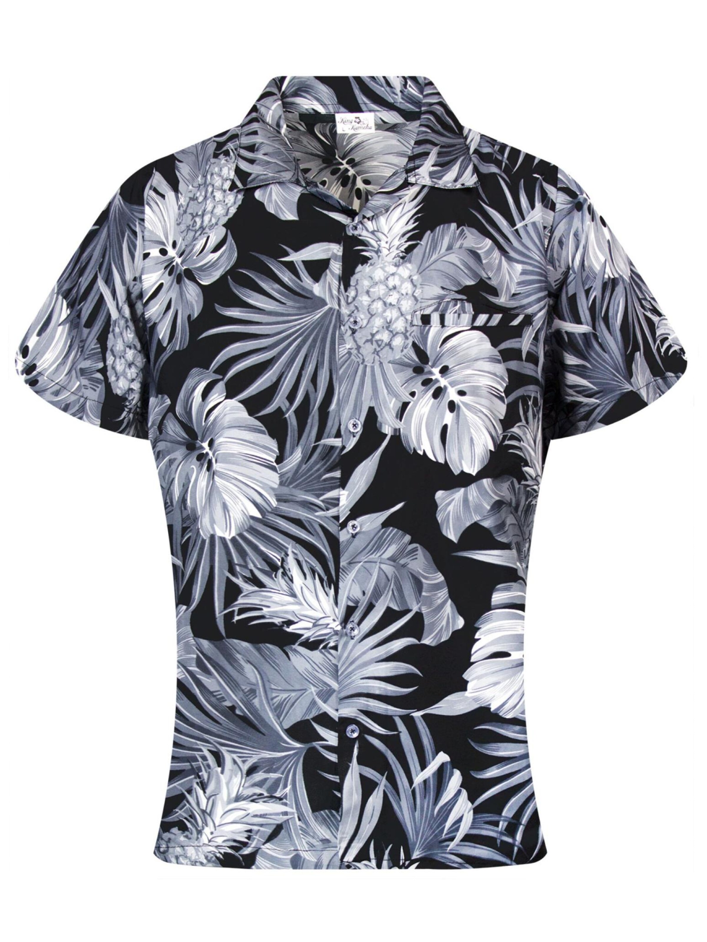 King Kameha Blouse 'Pineapple Leaves' in Grey: front