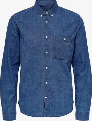 Only & Sons Button Up Shirt 'Chambray' in Blue: front