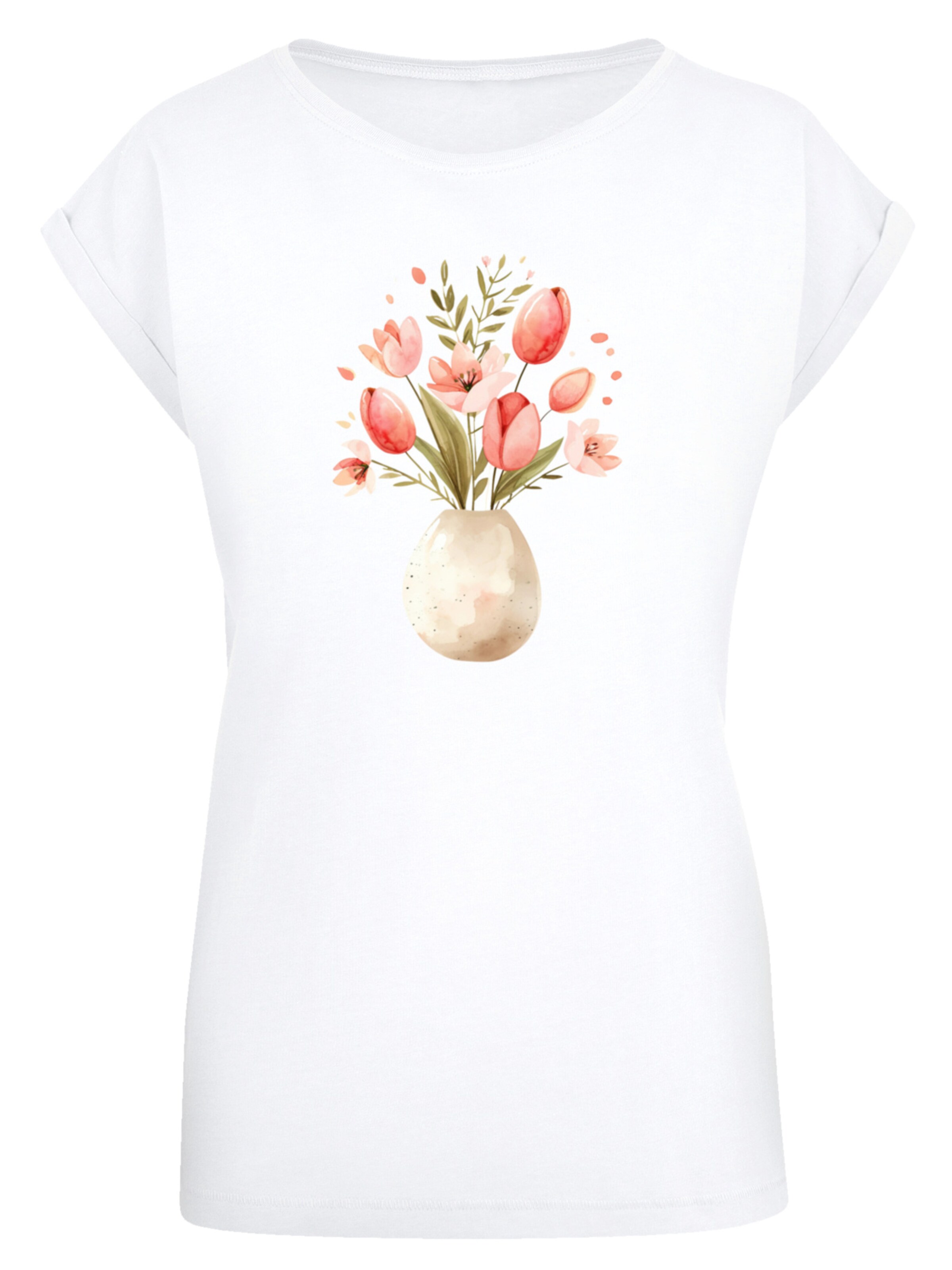 T-shirt 'Rosa Frühlingsblumenstrauß In Vase' F4NT4STIC en blanc : devant