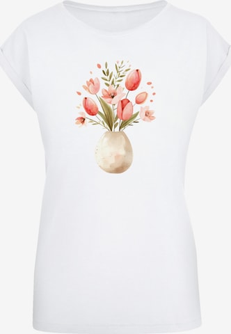 T-shirt 'Rosa Frühlingsblumenstrauß In Vase' F4NT4STIC en blanc : devant