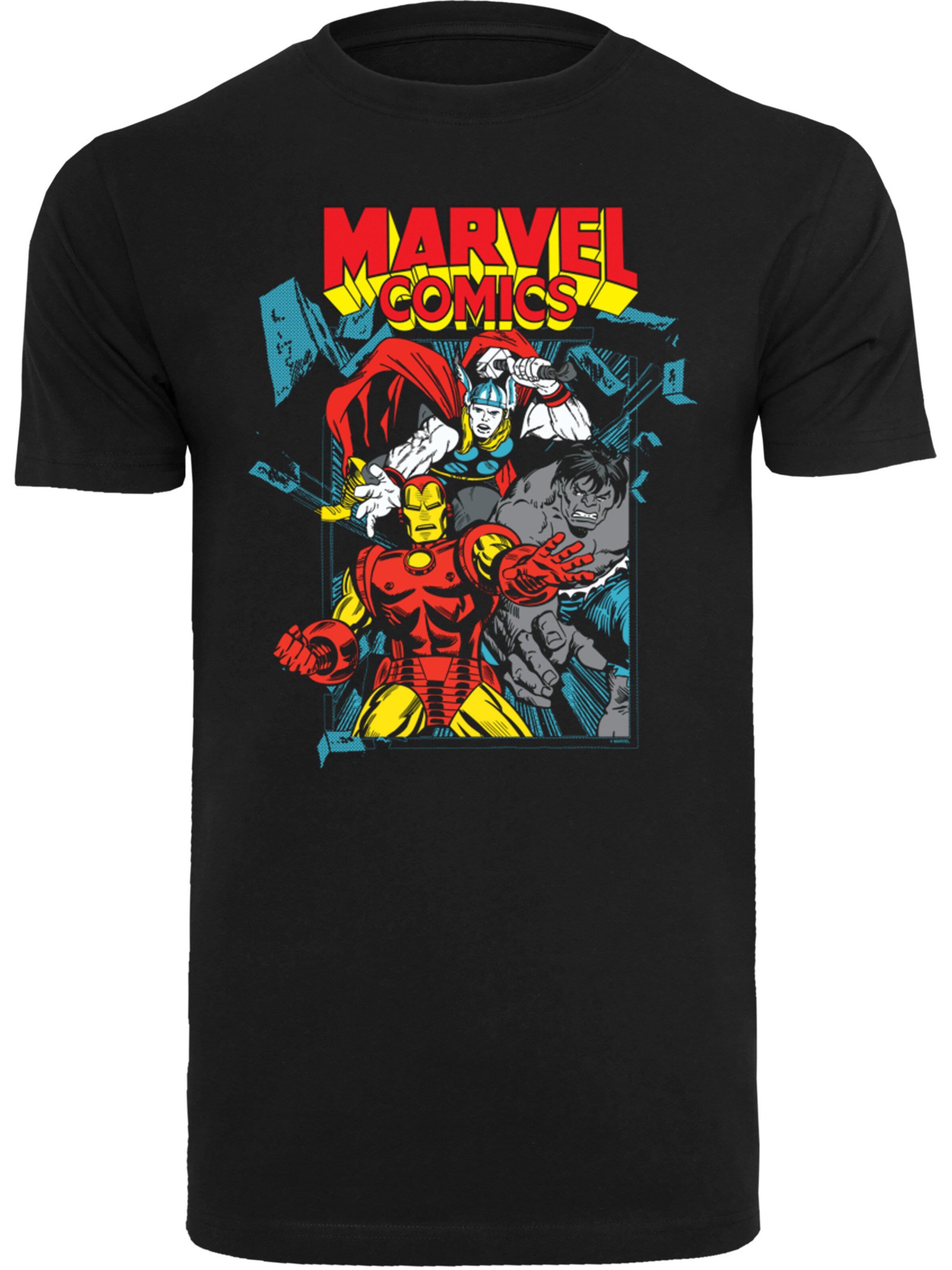 Maglietta 'Marvel Comics Trio Pose' di F4NT4STIC in nero: frontale