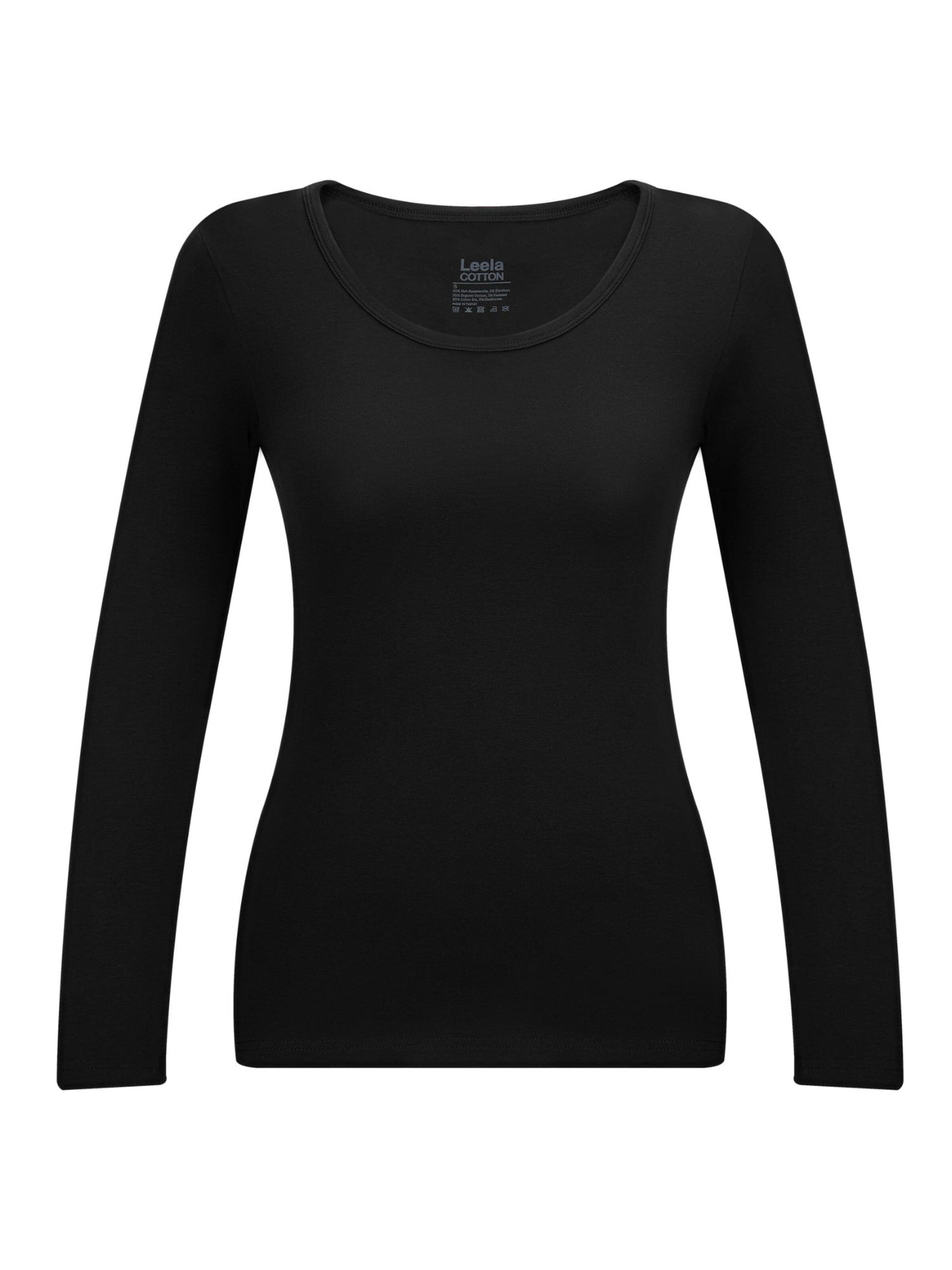 Leela COTTON Shirt 'Damen Bio-Baumwoll Langarmshirt tailliert'‌‌‌‌‌‌ in Schwarz: Vorderseite