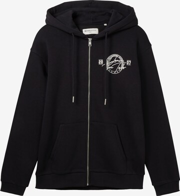 TOM TAILOR DENIM Zip-Up Hoodie in Black: front