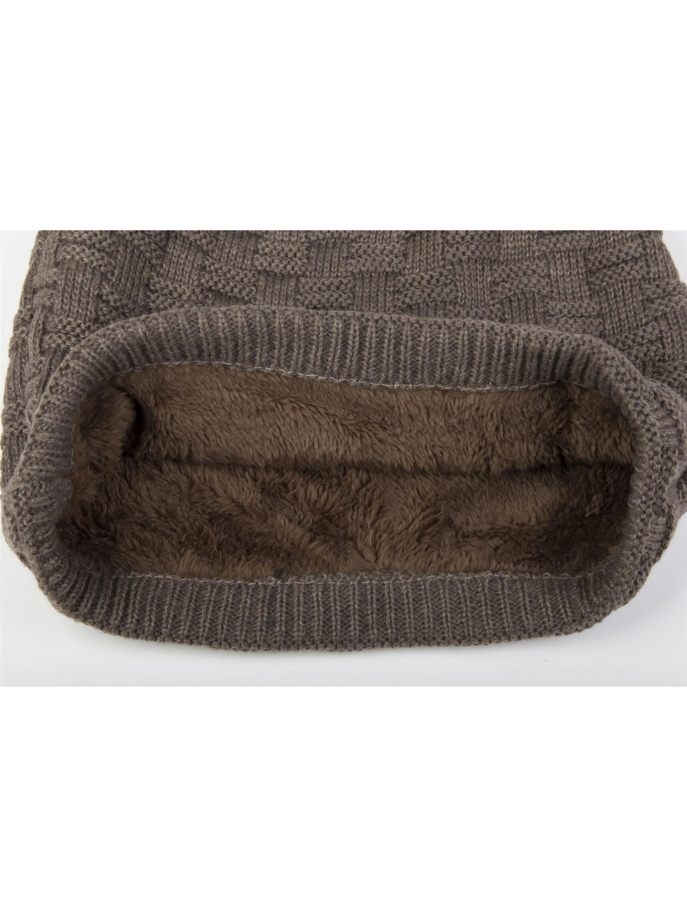 styleBREAKER Mütze 'Feinstrick Beanie mit Flecht Muster und Teddyfleece'‌ in Grau