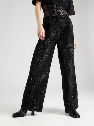 Soft Rebels Wide leg Bandplooibroek 'Sabri' in Zwart: voorkant