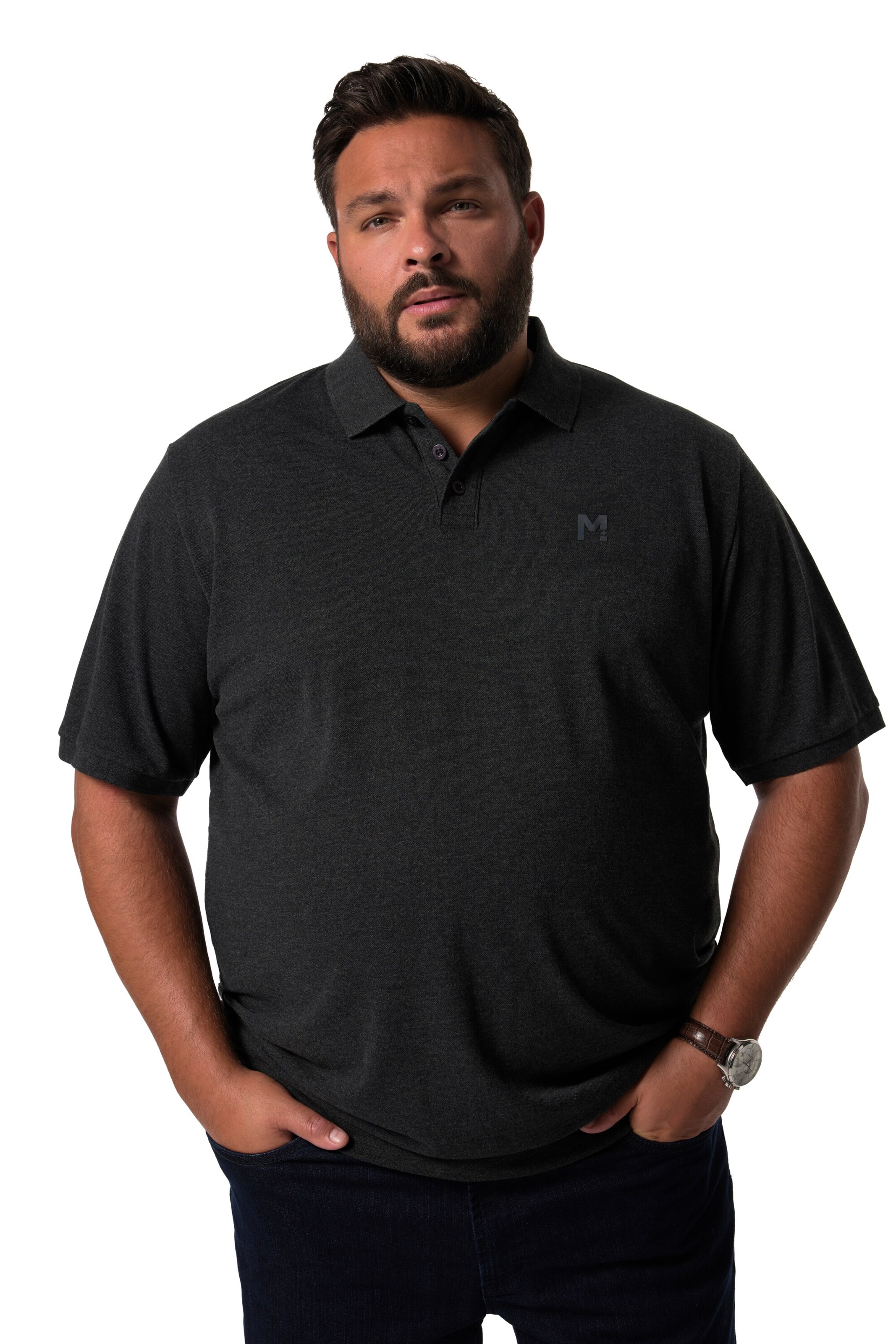 Men Plus Shirt in Black: front