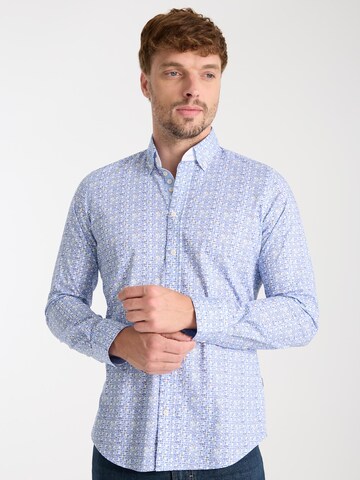 Slim fit Camicia business 'Donatello Iconic Poplin Stretch Man Shirt White Blue' di 7Camicie in bianco: frontale