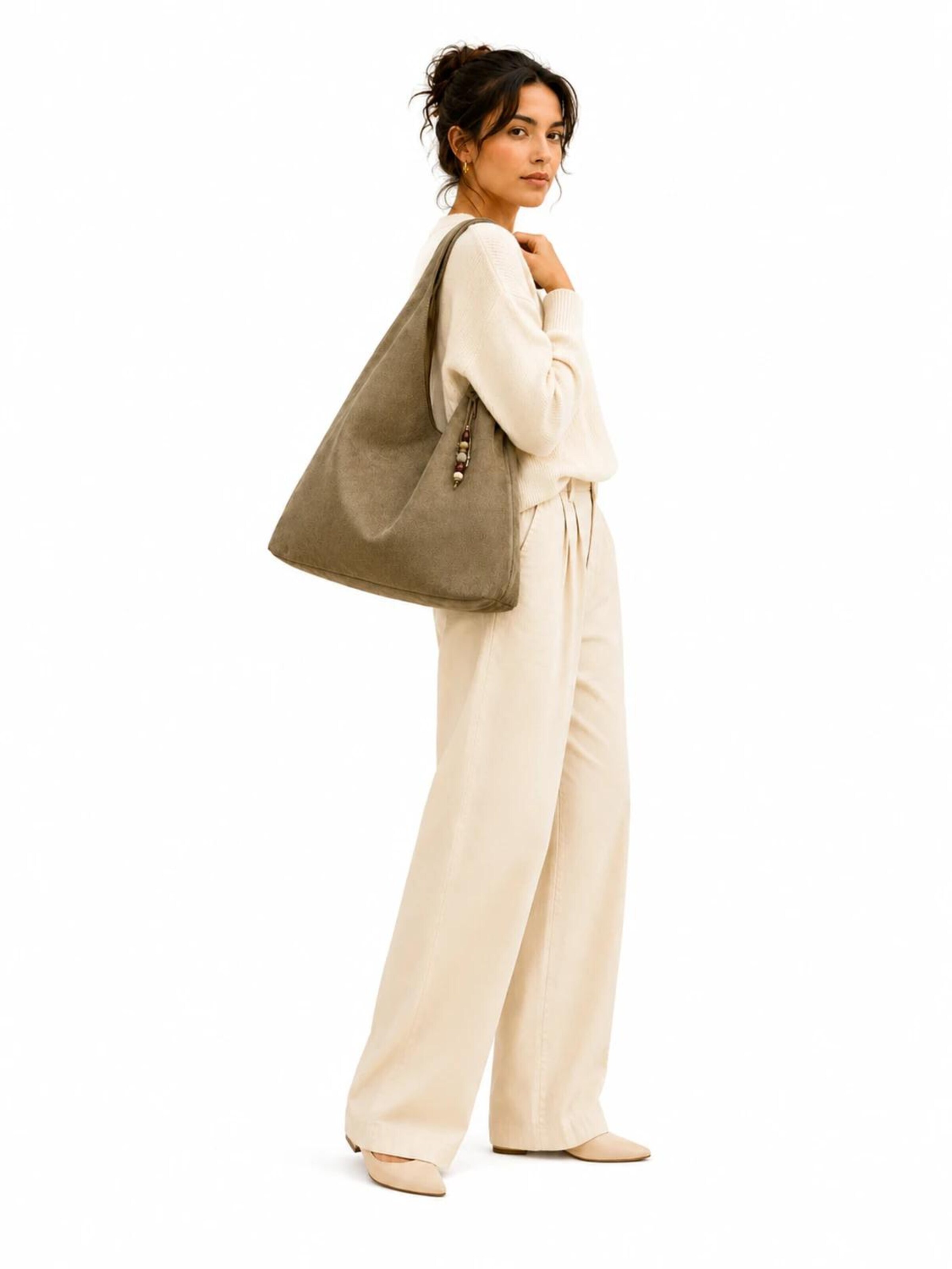 HNK Schoudertas 'Hobo-Tasche Taupe' in Grijs