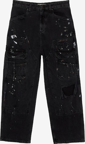 Pull&Bear Loose fit Cargo Jeans in Black: front