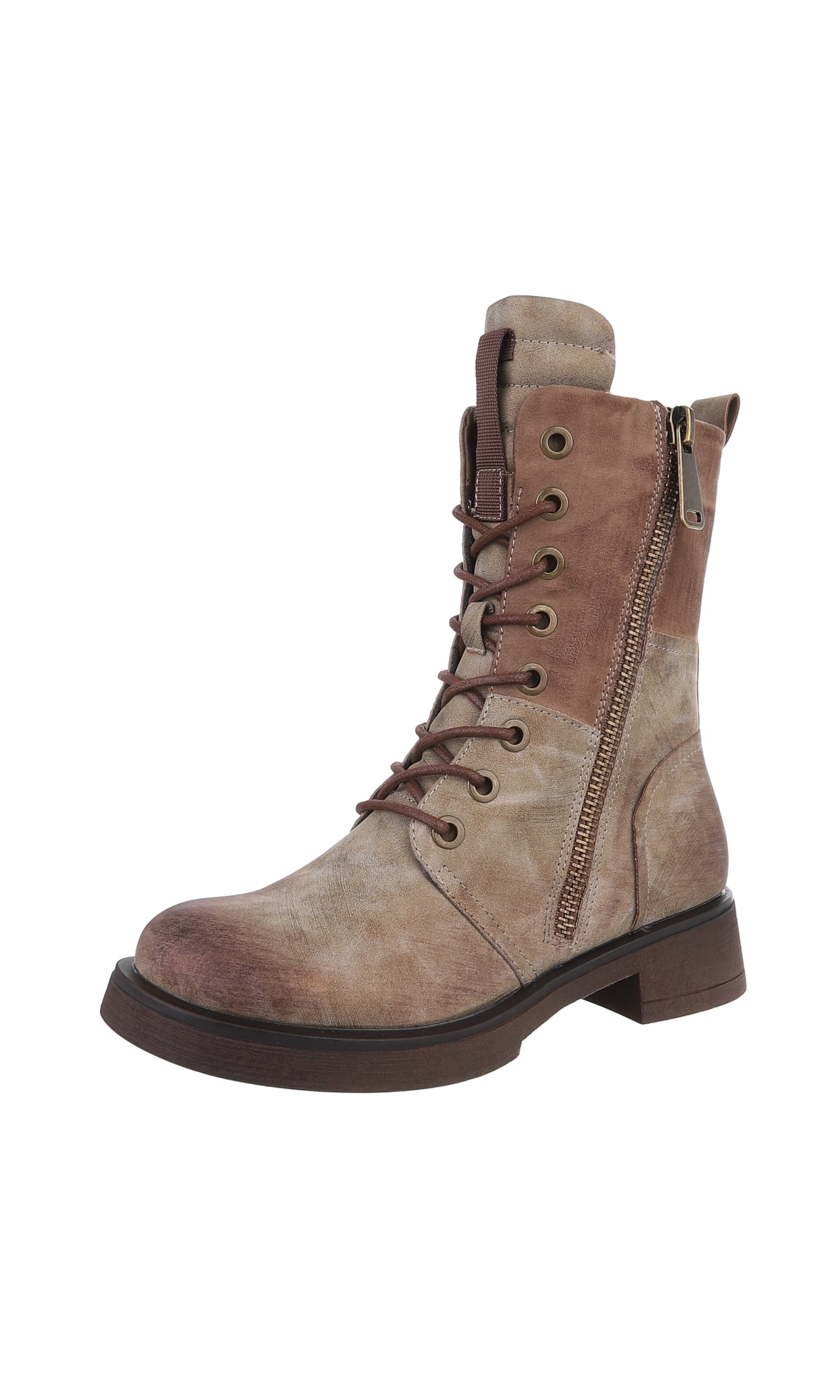 Ital-Design Schnürstiefelette in Beige: Vorderseite