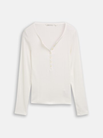 TOM TAILOR DENIM Slim Fit Henley Langarmshirt in Weiß: Vorderseite