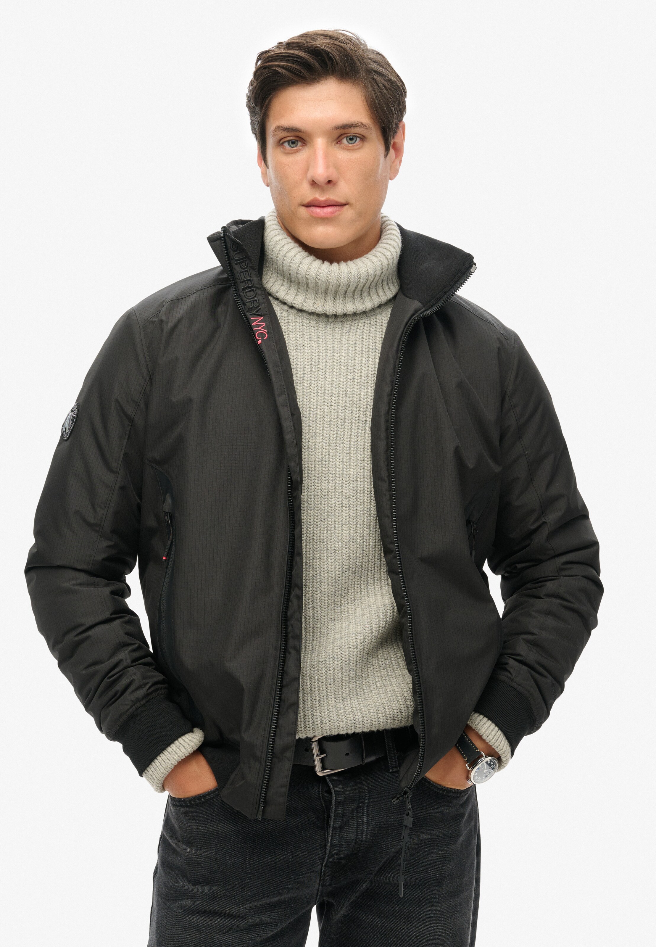 Veste mi-saison 'Harrington' Superdry en noir : devant