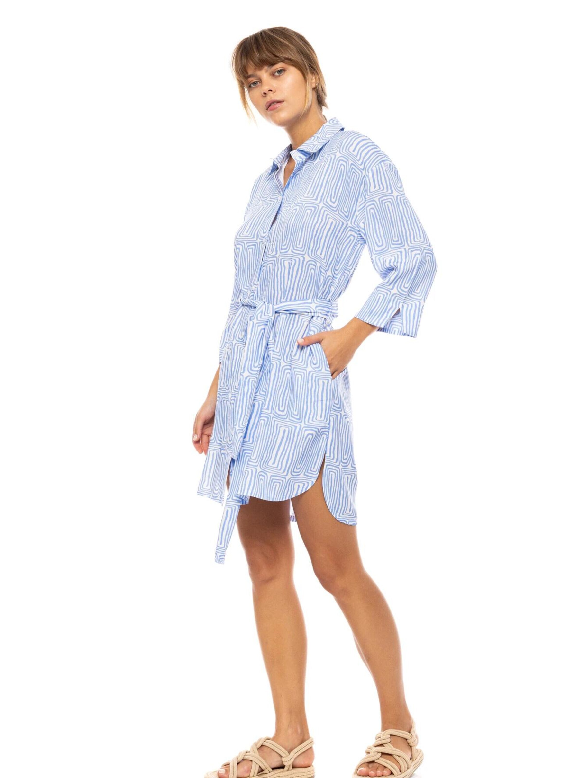 Pink Label Μπλουζοφόρεμα 'BEACHWEAR ICE BLUE GEO' σε μπλε