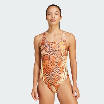 ADIDAS SPORTSWEAR Bralette Sports swimsuit 'adidas x FARM Rio' in Brown: front