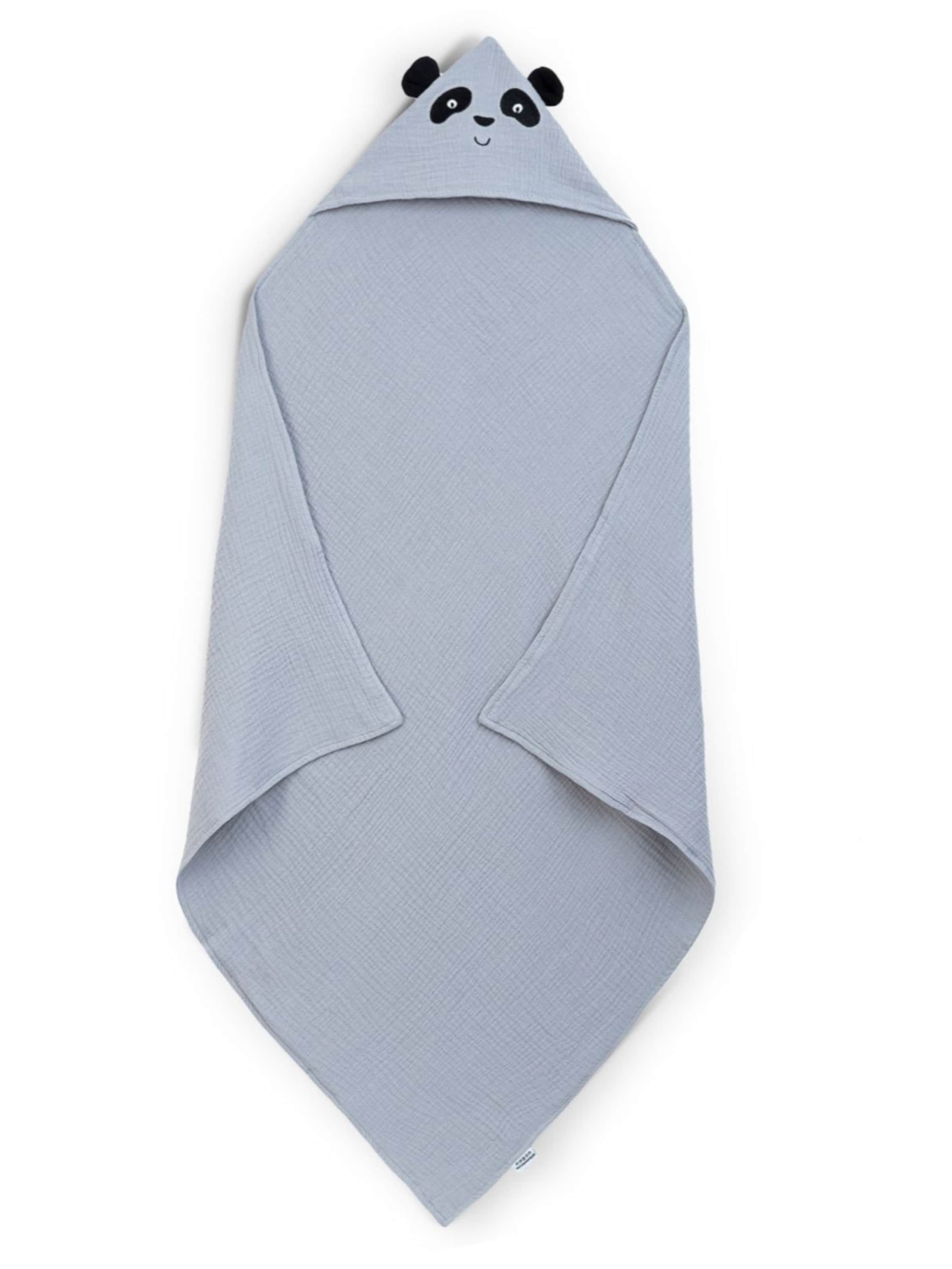 Räuberella Bademantel 'Kapuzenhandtuch Panda Mint / Blue / Beige'‌‌‌ in Blau: Vorderseite