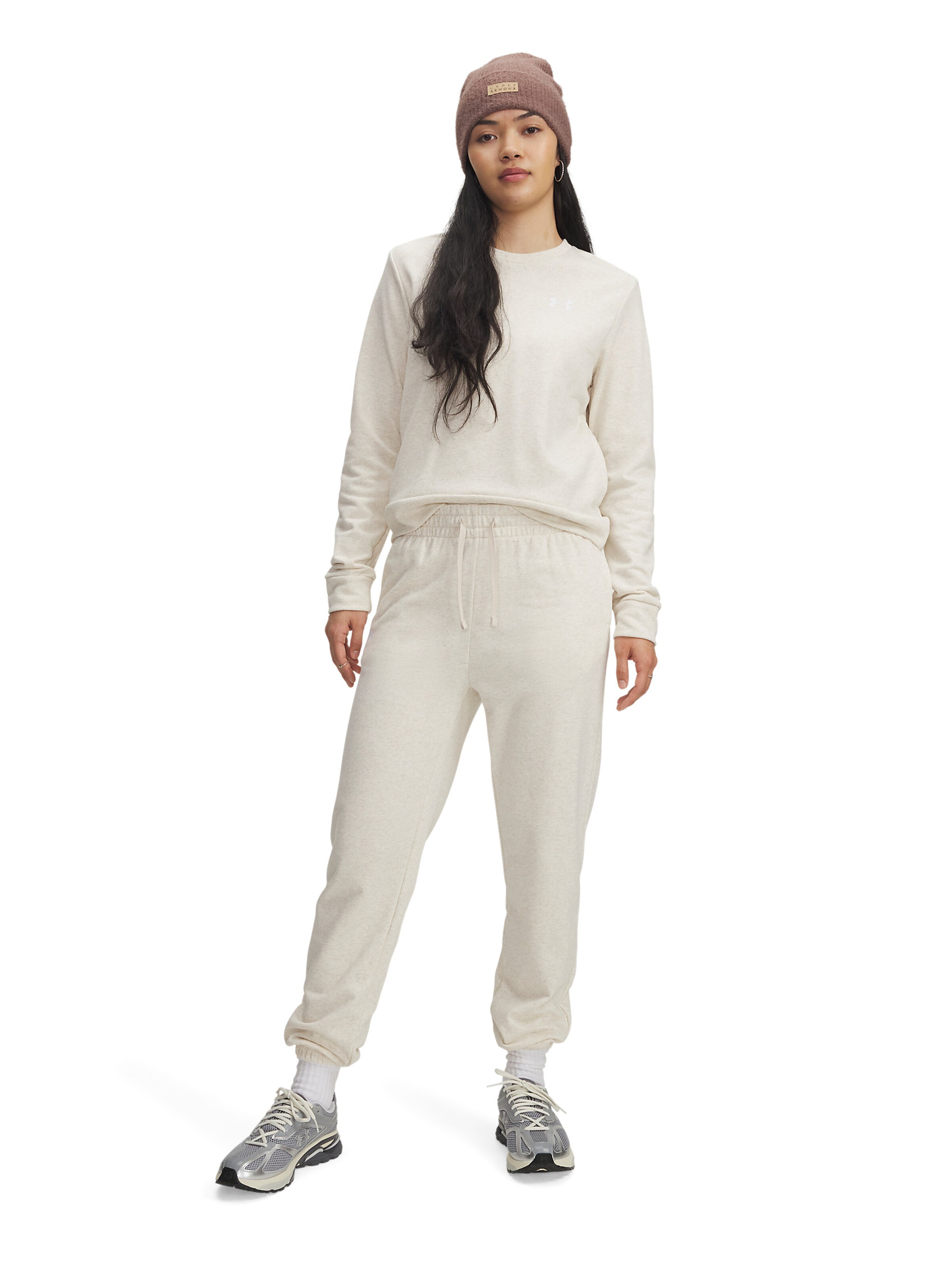 UNDER ARMOUR Tapered Workout Pants in Beige: front