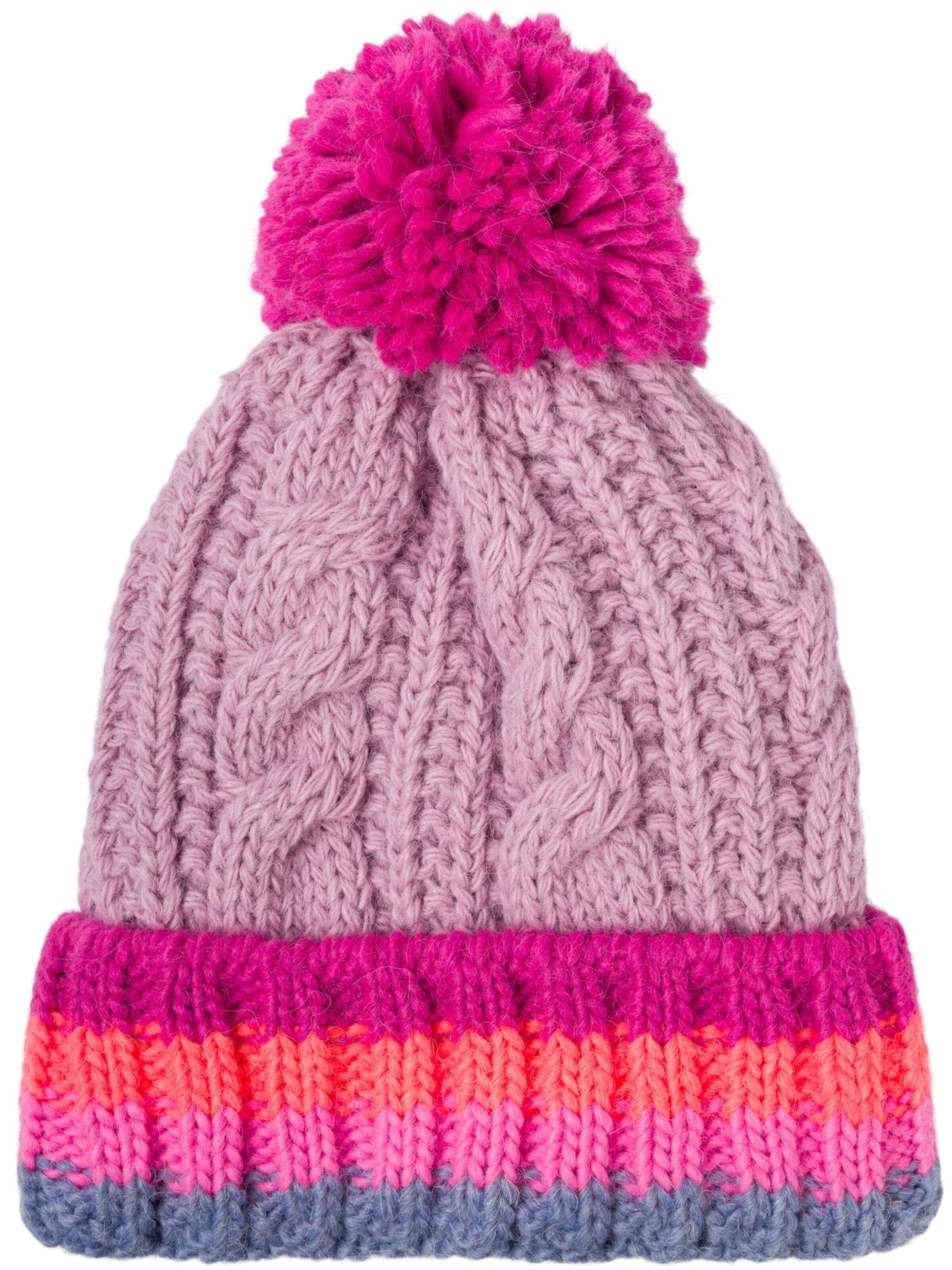 styleBREAKER Beanie 'Kinder Strick Bommelmütze Zopfmuster' in Purple: front