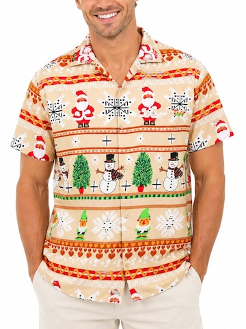 King Kameha - Ajuste regular Camisa 'Christmas Rows' en beige