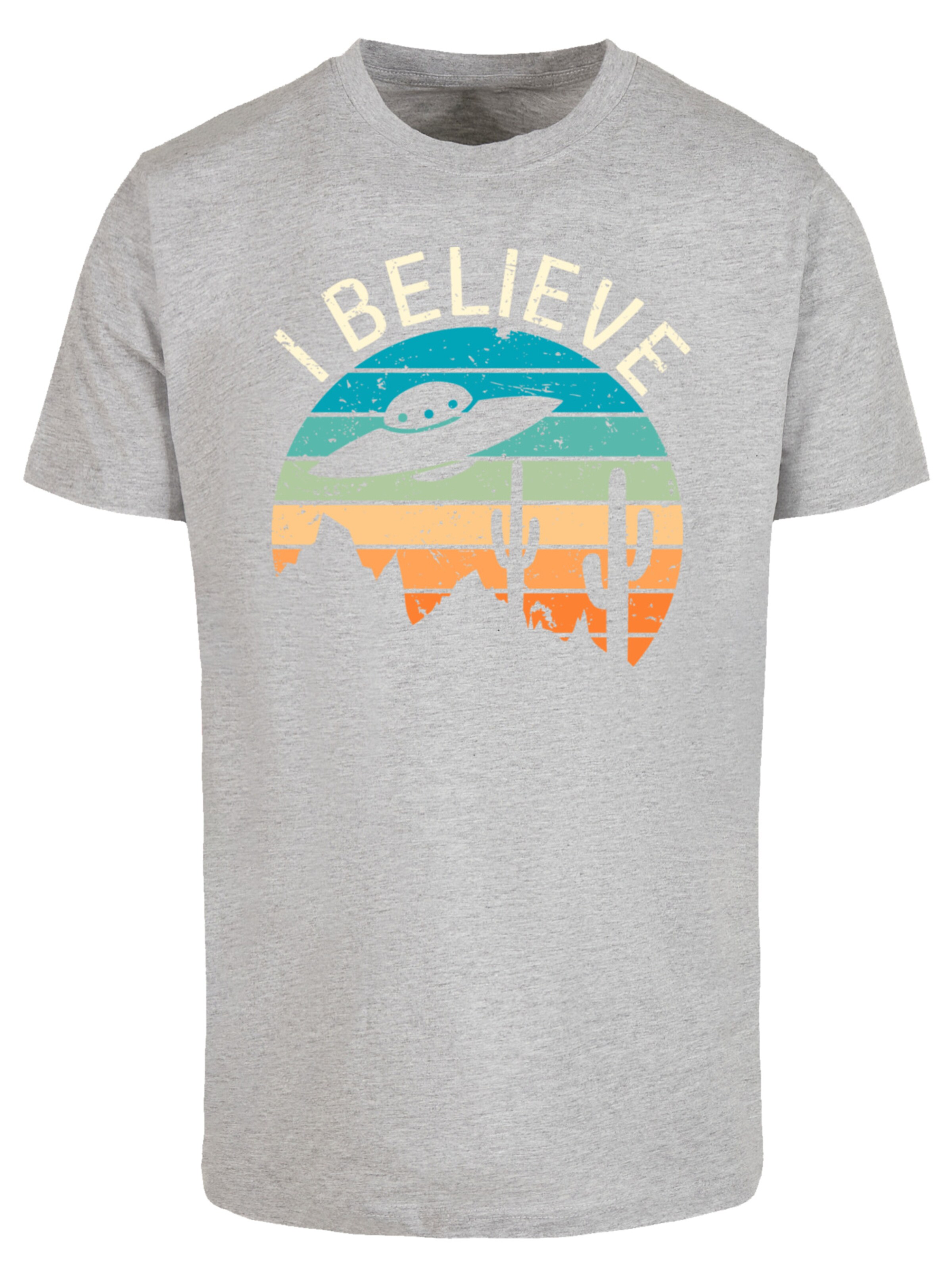 T-Shirt 'I Believe UFO Alien Sonnenuntergang' F4NT4STIC en gris : devant