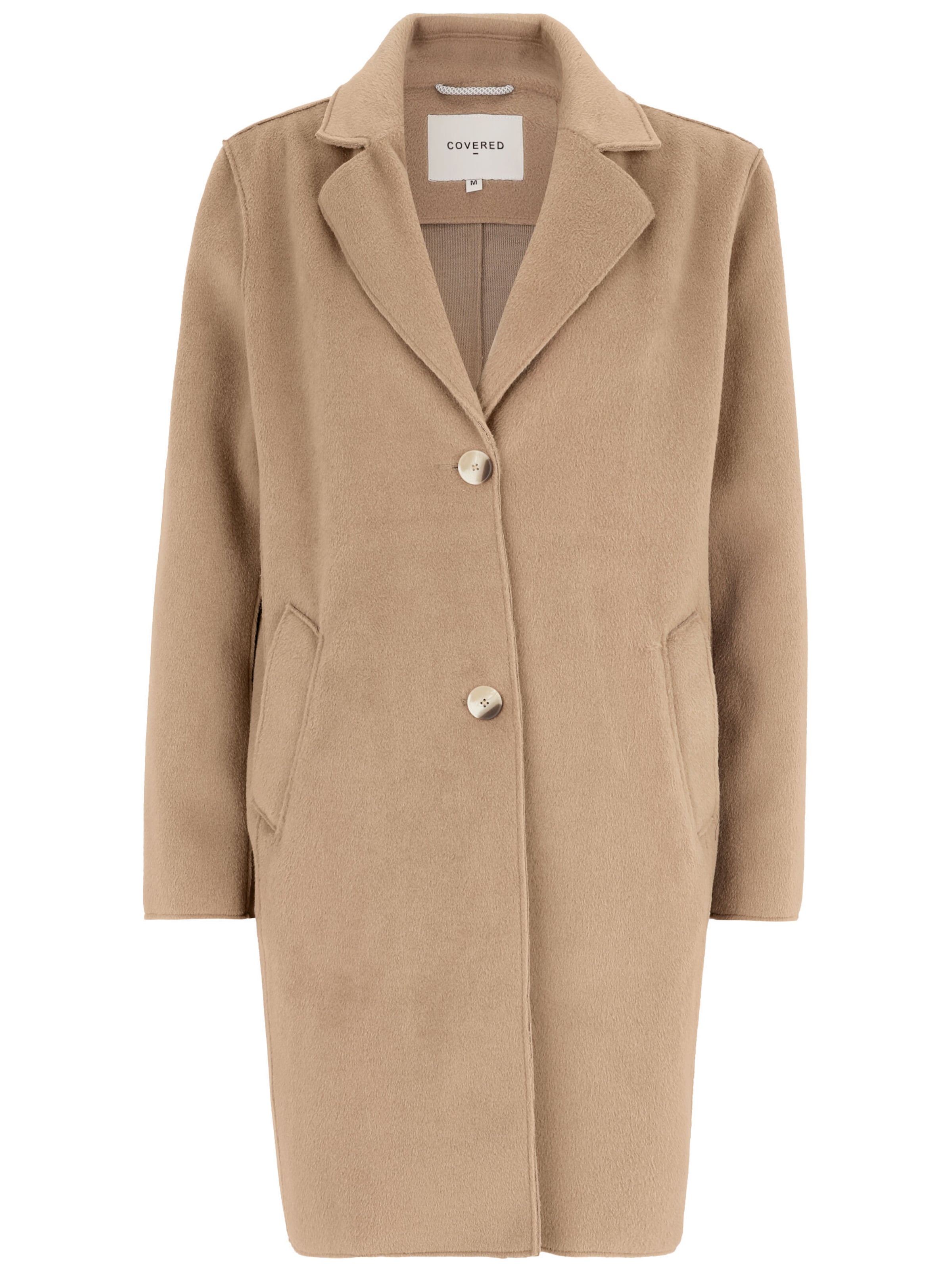 Covered Between-Seasons Coat in Beige: front