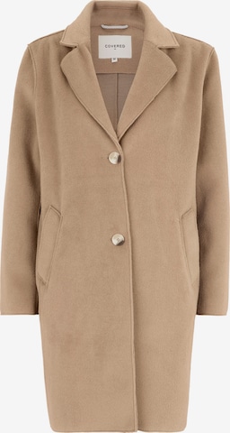 Covered Between-Seasons Coat in Beige: front