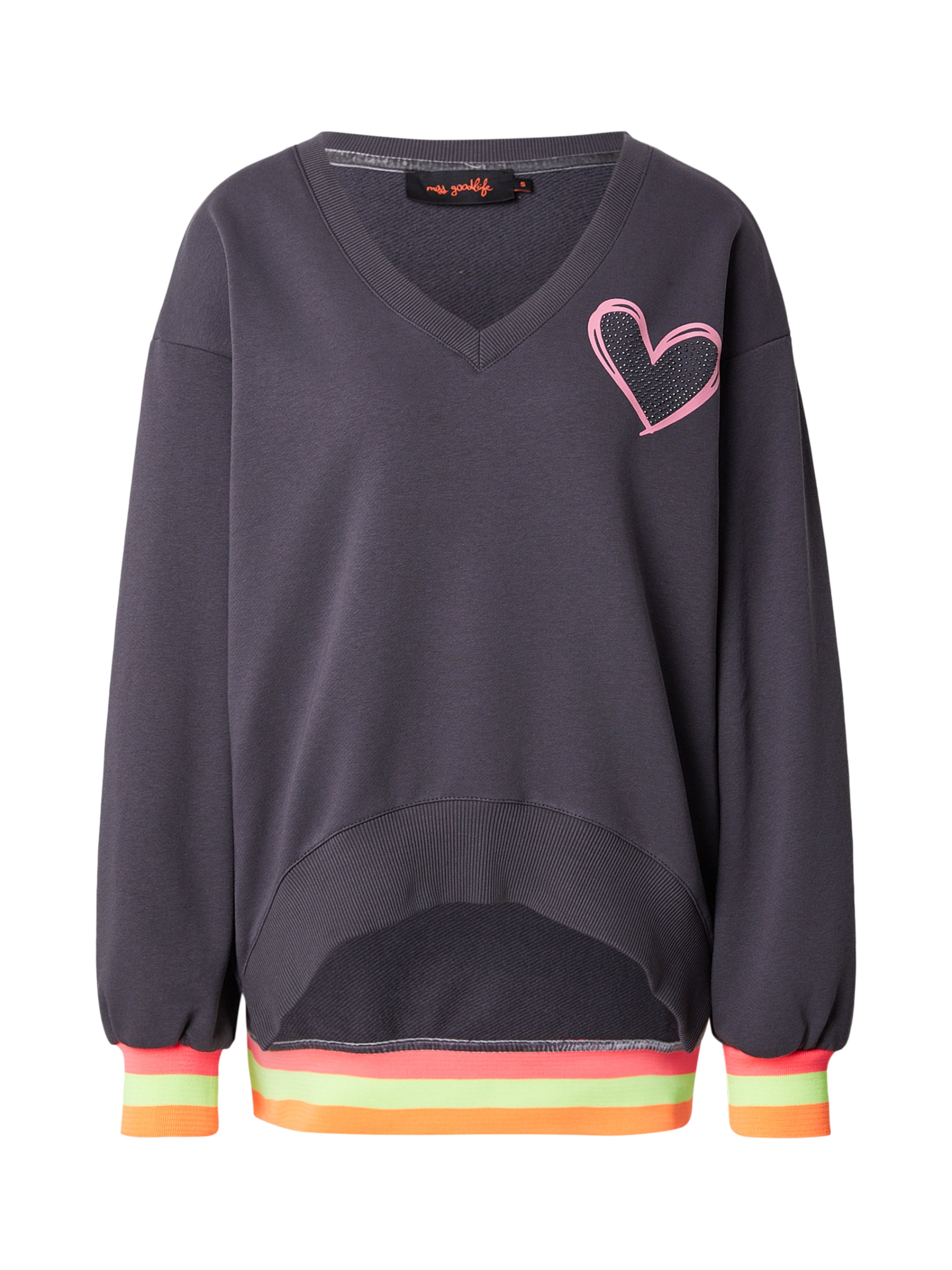 Sweat-shirt 'Heart Kiss Love' miss goodlife en gris : devant