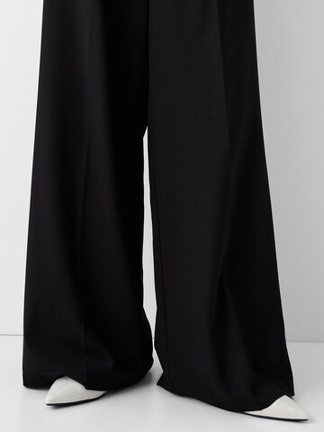 Bershka Wide leg Bandplooibroek in Zwart