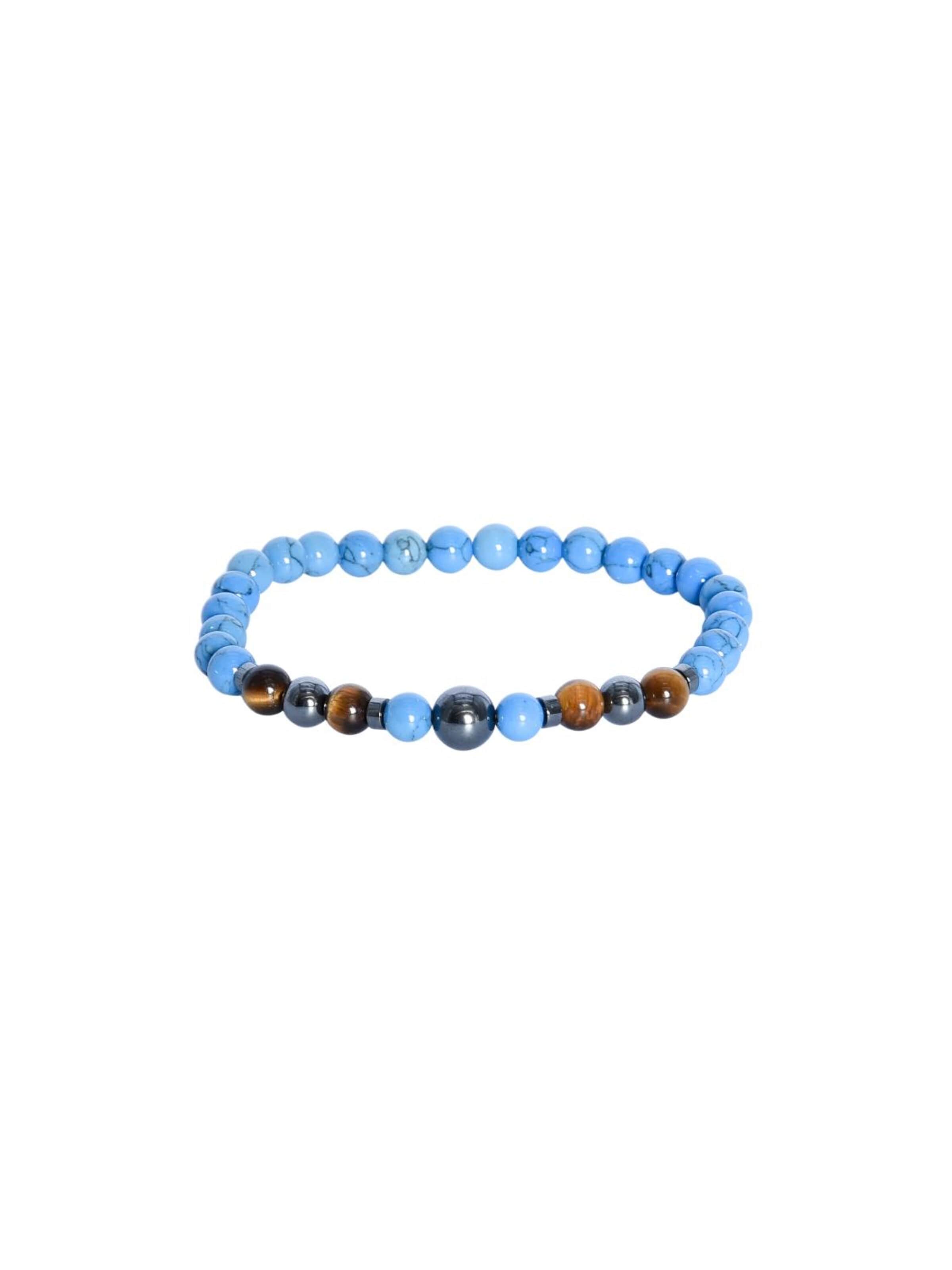 Addicted2 Bracelet 'MINHERVA bracciale artigianale con pietre tonde, occhio di tigre giallo, ematite & aulite blue' in Blue: front