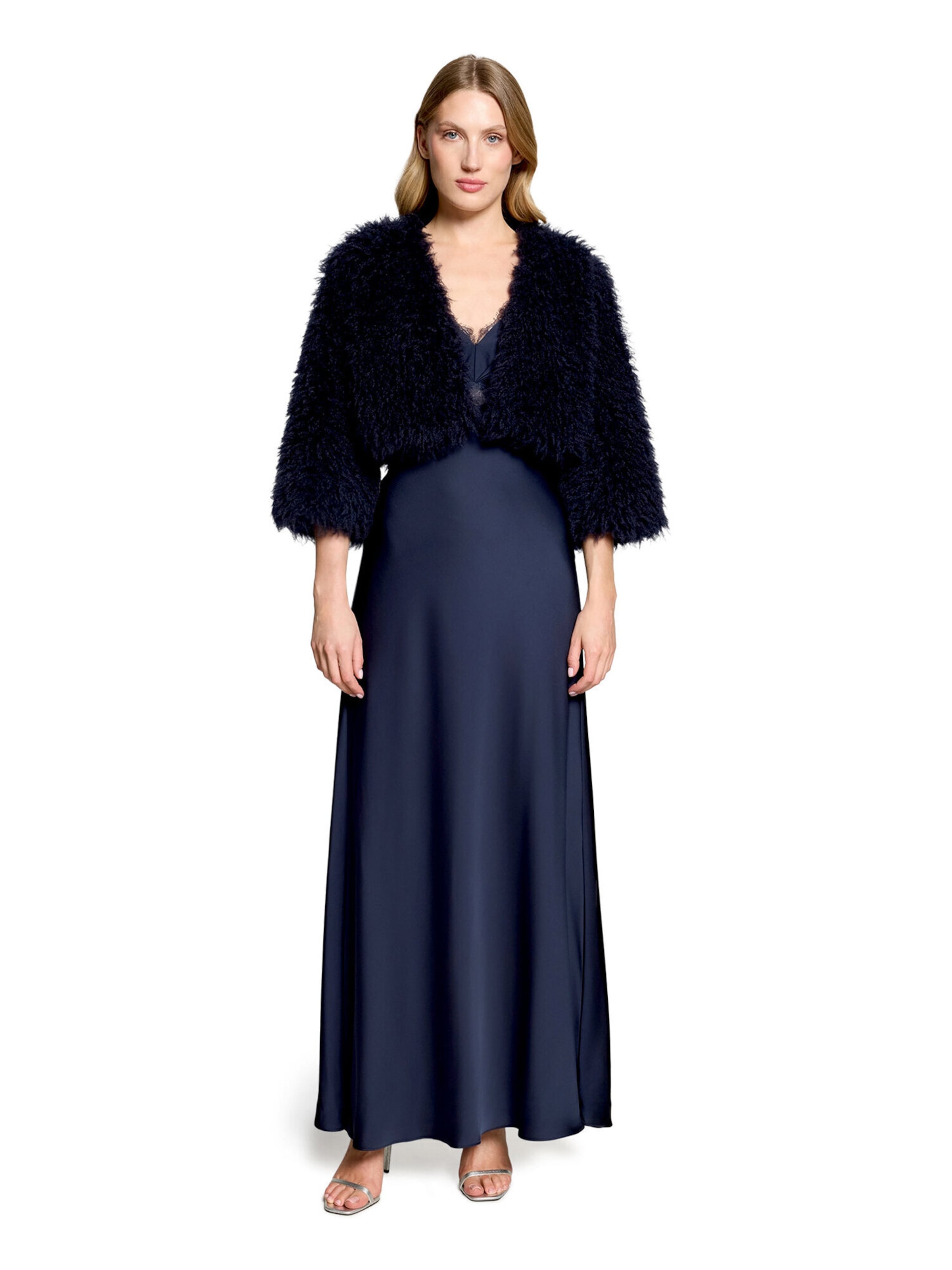 Vera Mont Kunstfell-Jacke mit Rundhalsausschnitt in Blau