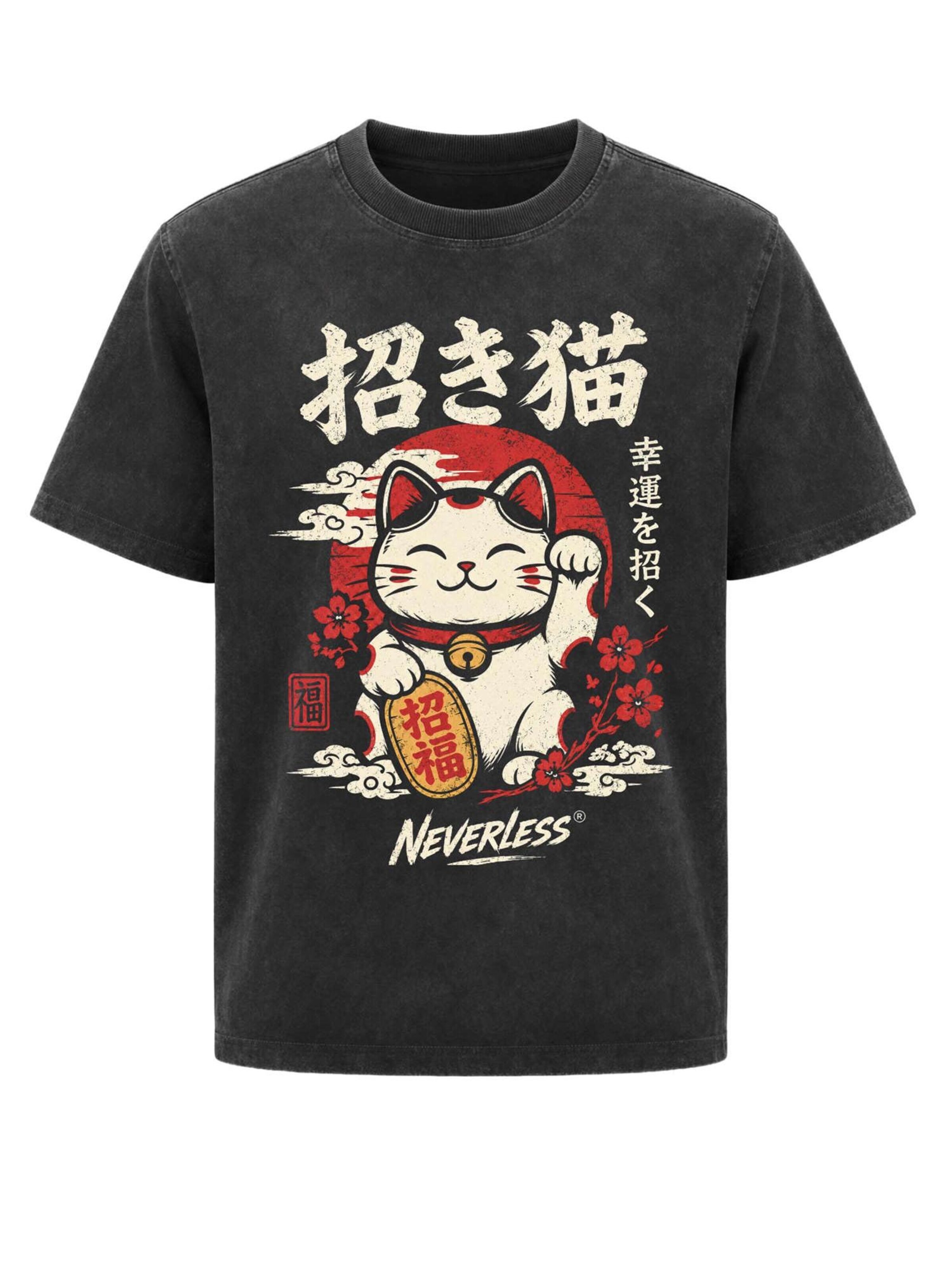 Neverless Shirt 'Lucky Cat' in Grey: front
