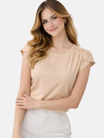 Chemisier 'Short Sleeve Blouse with Decorative Shoulder Buttons' REGINA FASHION en beige