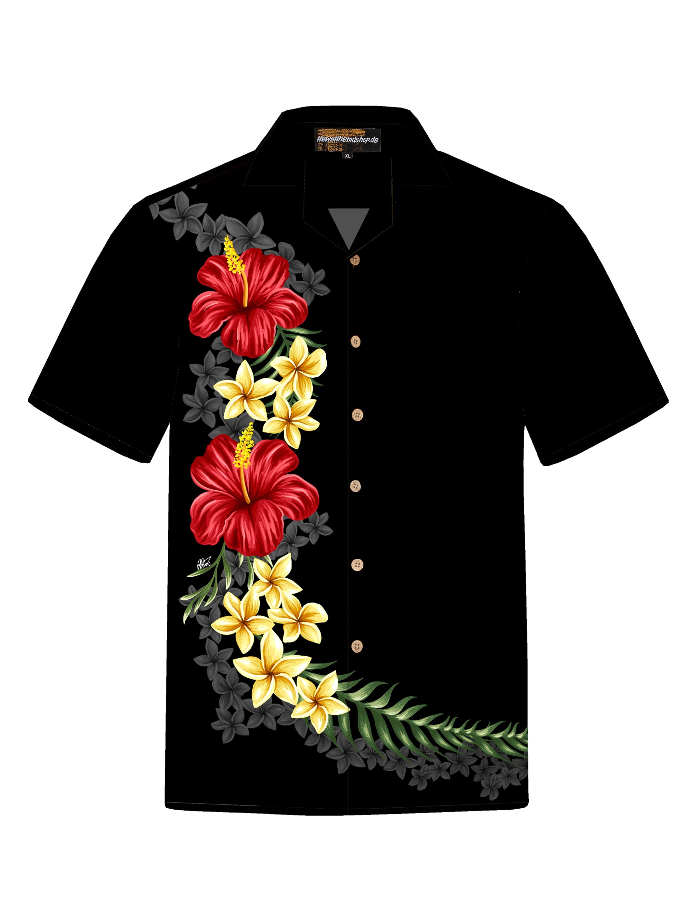 Hawaiihemdshop.de Regularny krój Koszula 'Hawaiihemd "Black Elegance"' w kolorze czarny: przód