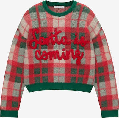 Pull&Bear Pullover in smaragd / blutrot / pastellrot / wollweiß, Produktansicht