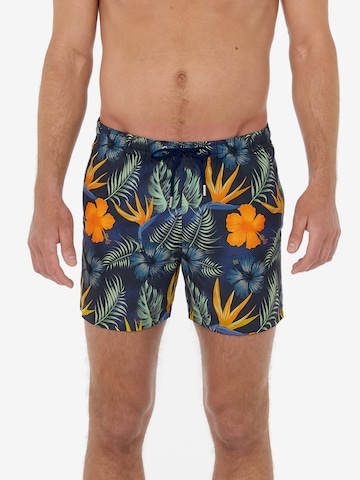 HOM Board Shorts ' Tiki ' in Blue: front