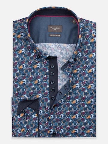 7Camicie Slim fit Zakelijk overhemd 'Donatello Poplin Stretch Man Shirt Blue Yellow' in Blauw