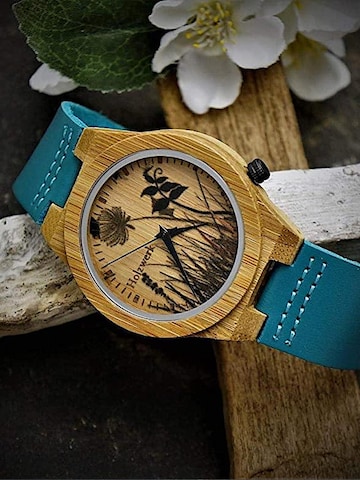 Holzwerk Analoog horloge 'FLORISTIC' in Blauw