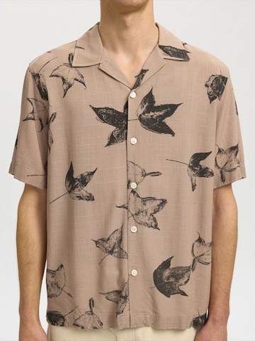 SELECTED Regular fit Button Up Shirt 'SLHTERRY' in Brown