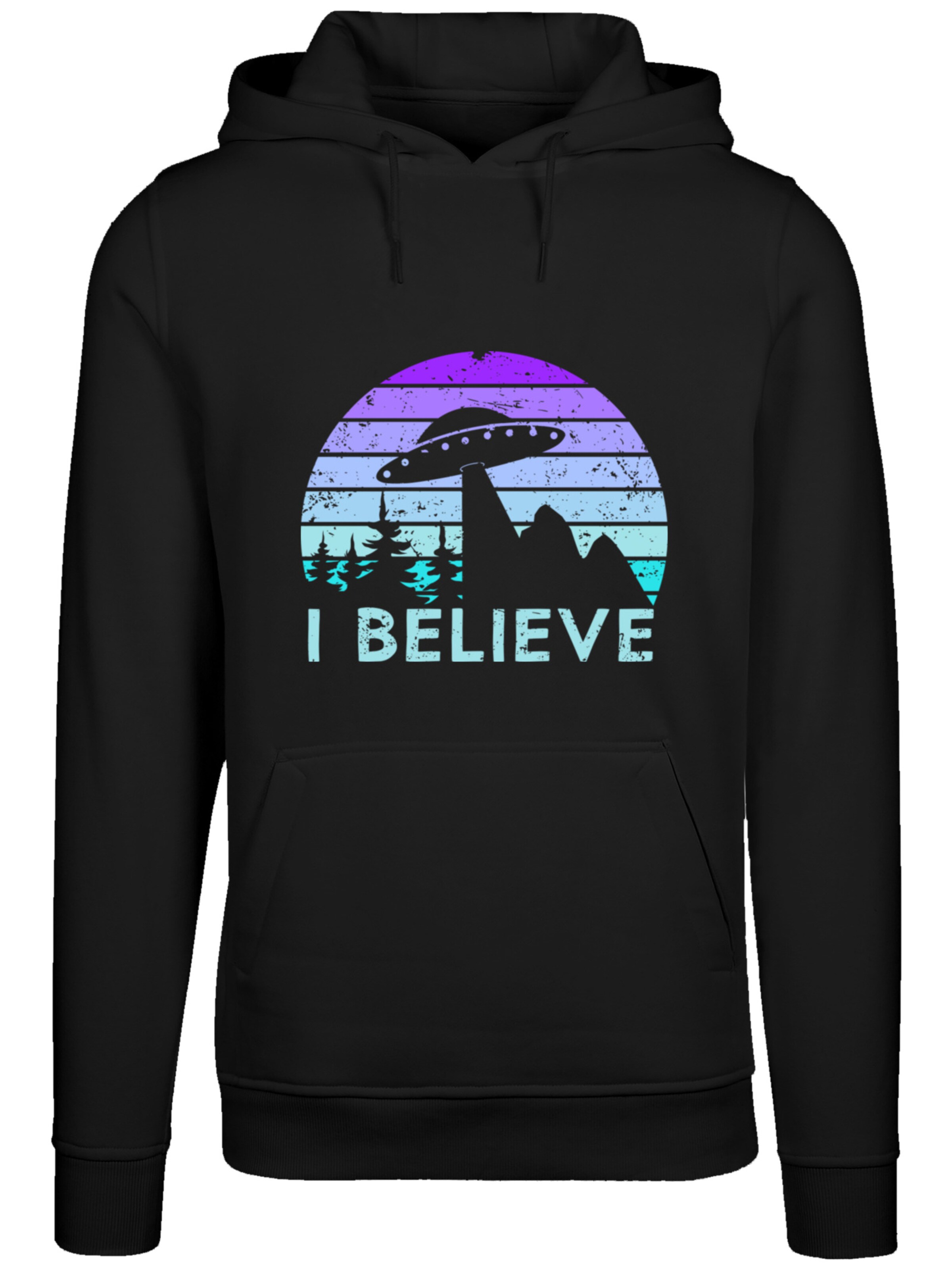 F4NT4STIC Sweatshirt 'I Believe UFO Alien Raumschiff Retro' in Zwart: voorkant
