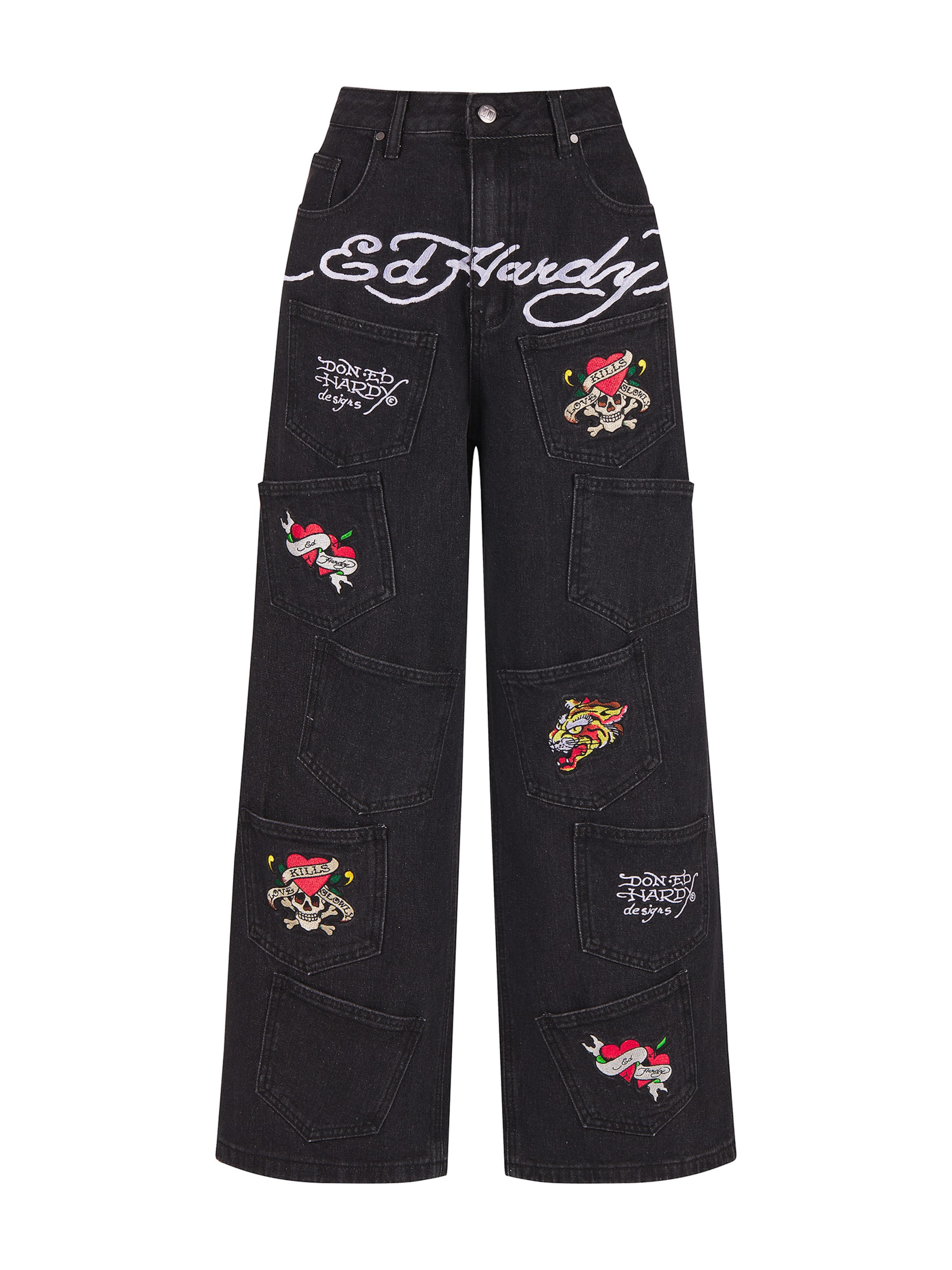 Ed Hardy Loosefit Jeans in Schwarz: Vorderseite