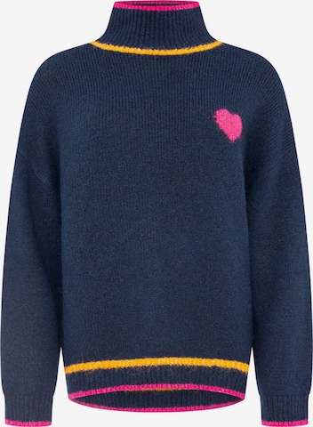 Zwillingsherz Strickpullover High Neck Pullover heart in Blau: Vorderseite