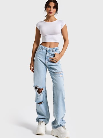 IT'S BASIC Regular Jeans 'RIPPED STRAIGHT MID RISE JEANS' in Blauw