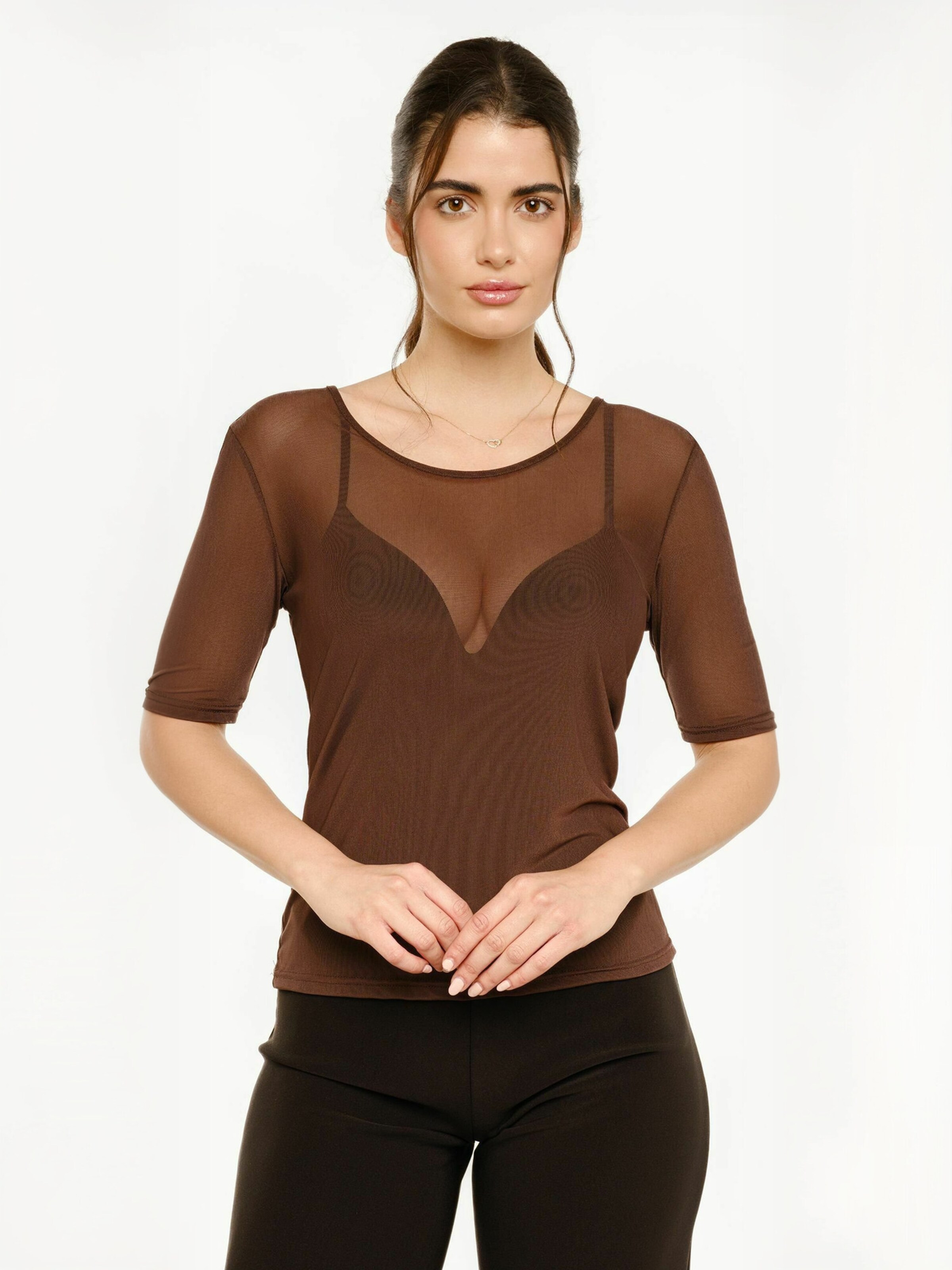 Haut ' MESH ' Liberte Essentiel en marron : devant