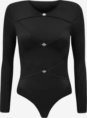 OW Collection Shirt bodysuit 'Chiara' in Black: front