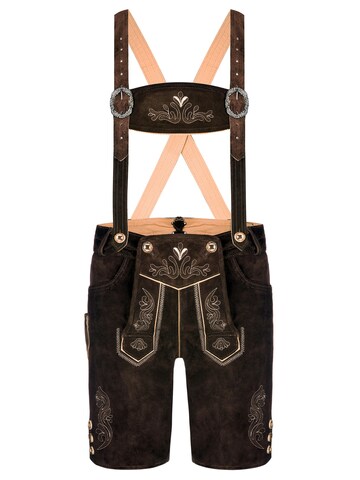Almbock Skinny Traditional pants 'Trachtenlederhose kurz Leo dunkelbraun' in Brown
