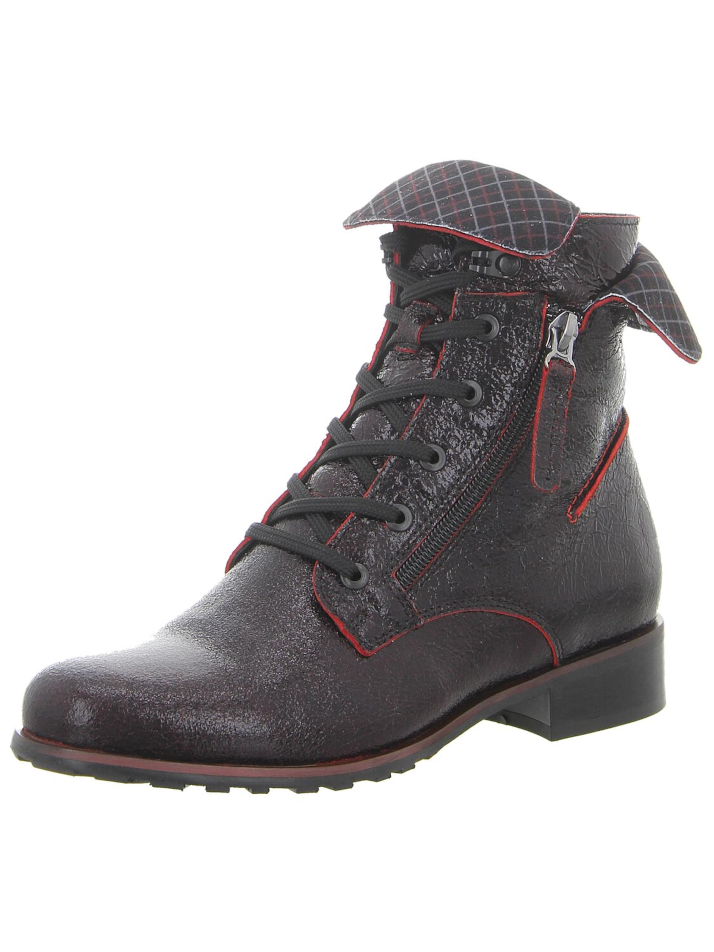 Simen Lace-Up Boots 'Damen Stiefelette 6269A SCHWARZ-ROT Leder und Textil in schwarz' in Black: front