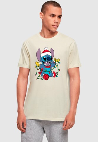 Maglietta 'Lilo And Stitch - Christmas Lights' di ABSOLUTE CULT in beige: frontale