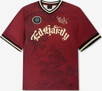 Tricou 'Soaring Dragon Football' de la Ed Hardy pe roșu: față