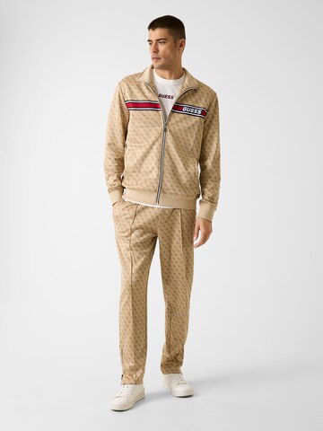 GUESS Athletic Zip-Up Hoodie in Brown