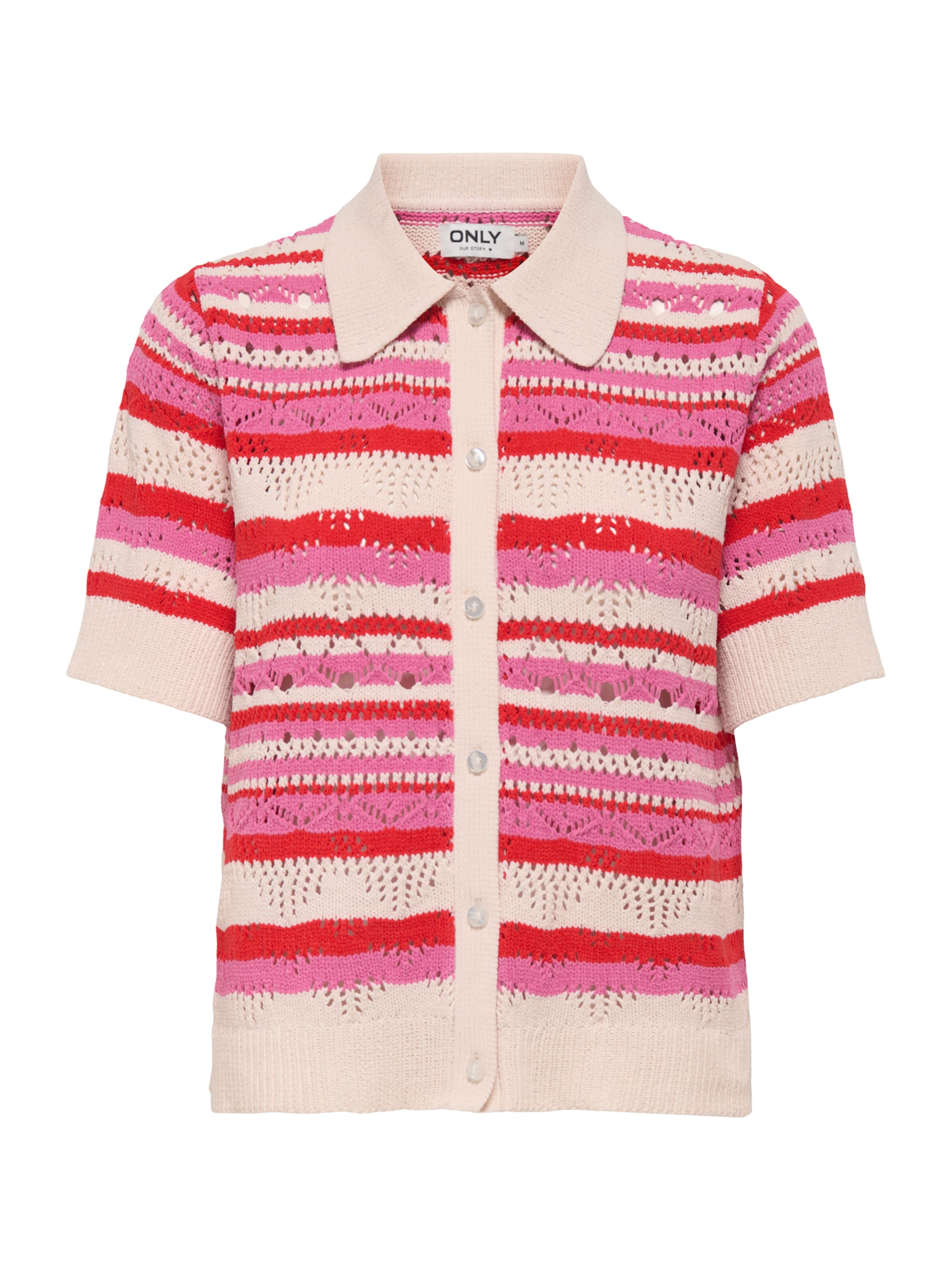 ONLY Gebreid vest 'ONLLULA' in de kleur Crème / Donkerroze / Rood, Productweergave